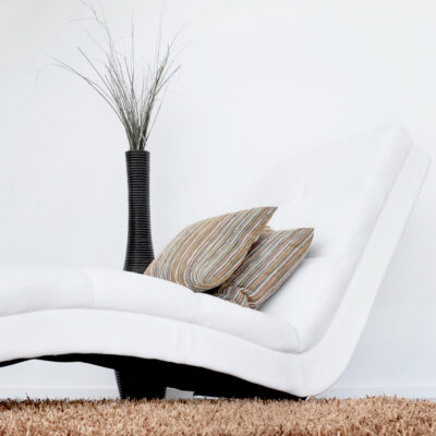 Balta lenktų formų sofa